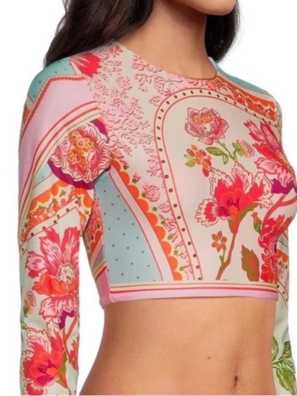 Maaji Spectacle Floral Groove Long Sleeve Crop Swim Top NWT